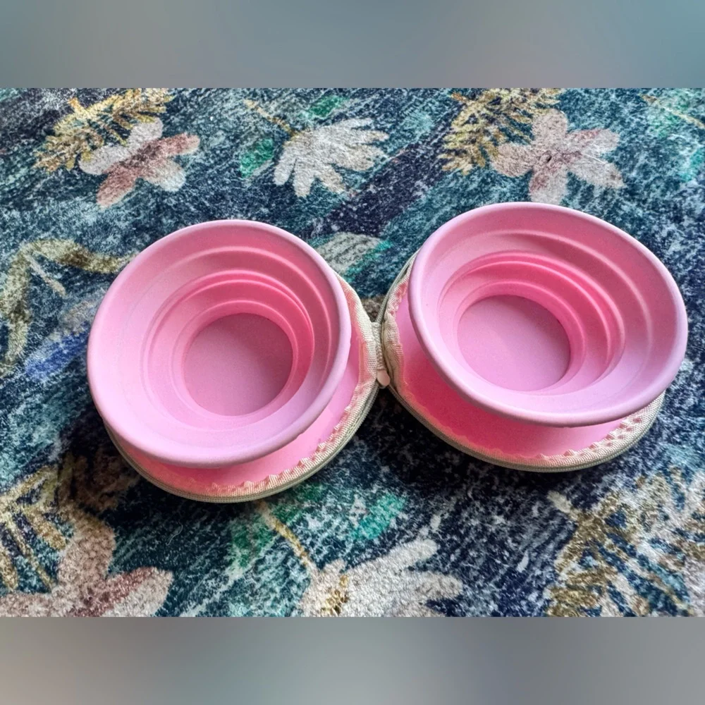 Pink Portable Dog Bowl with Bone Clip